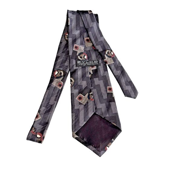 Men's Neck Tie Zylos George Machado Gray & Black  100% Italian Silk 4" x 57" - Picture 3 of 5